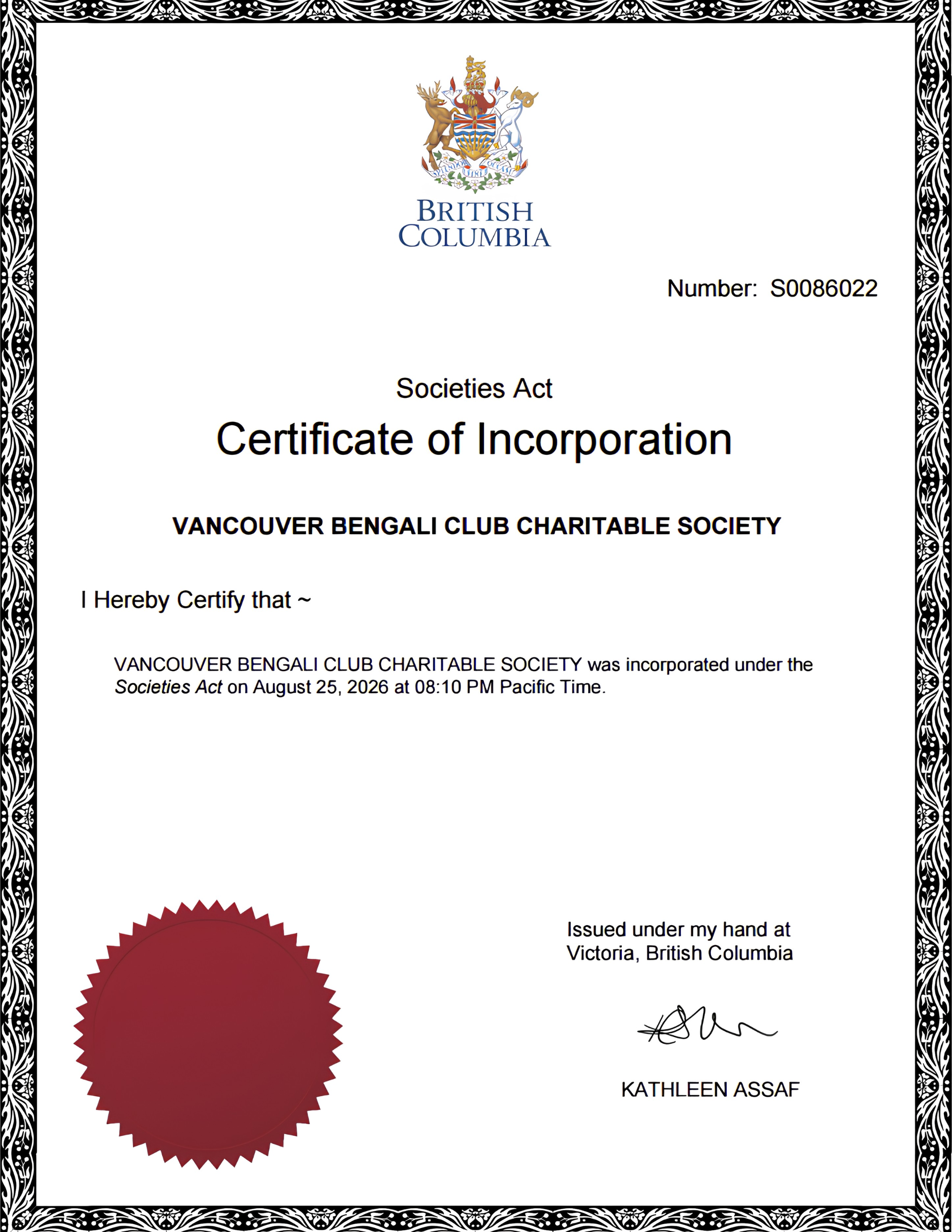 VBCCS Certificate of Incorporation